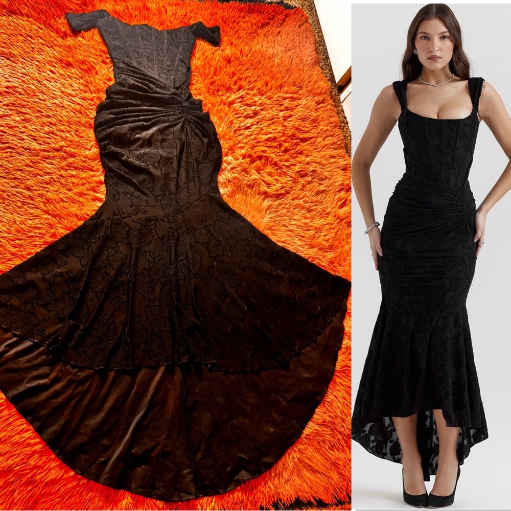 HOUSE OF CB CESCA Black Floral Maxi Dress. Size XS